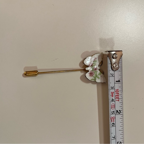 Vintage White floral Guillouche enamel Butterfly feminine Gold stick pin - Picture 7 of 13